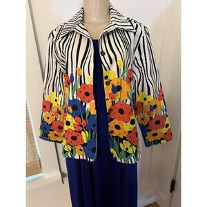 Gaudy Couture Women Size S Floral Jacket 100% Cotton Buttons Multi Color Sequins